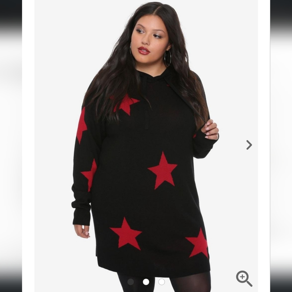 HOT TOPIC Black & Red Star Girls Hooded Tunic Plus Size
